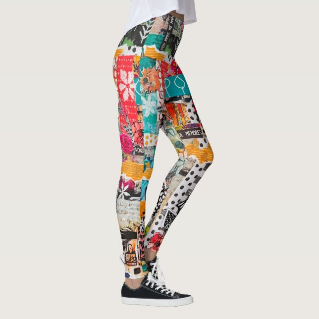 Farbenfrohe Pop Art Mixed Media Collage Leggings (Rechts)