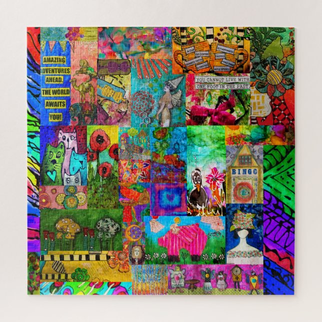 Farbenfrohe Pop Art Mixed Media Collage Puzzle (Vertikal)