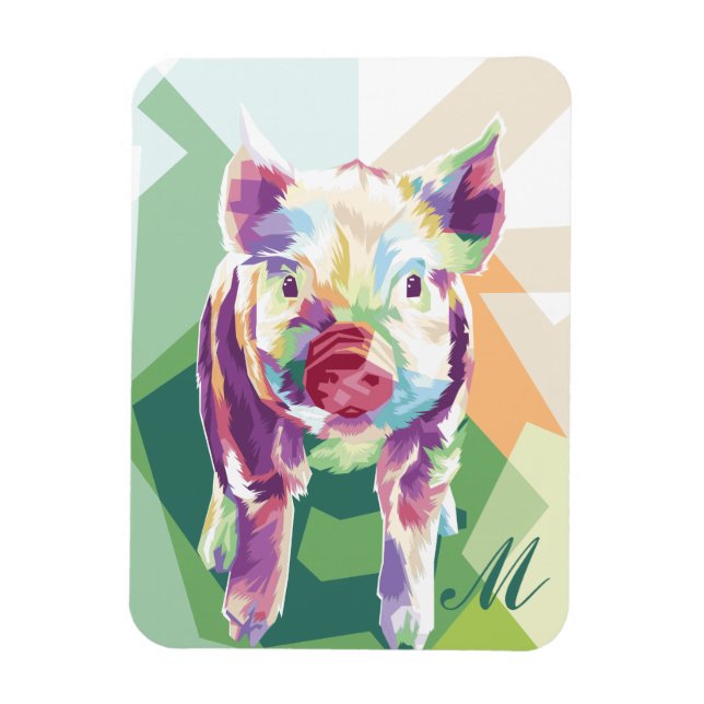Farbenfrohe Pop Art Pig Mit Monogramm Magnet (Vertikal)