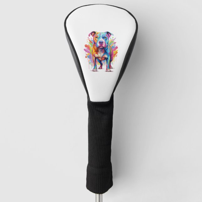Farbenfrohe Pop Art Pitbuli Golf Headcover (Vorderseite)