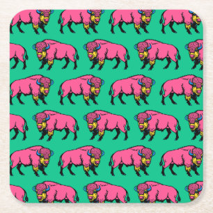 Farbenfrohe Pop Art Southwestern Buffalo/Bison Rechteckiger Pappuntersetzer