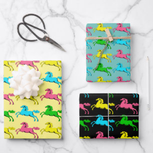 Farbenfrohe Pop Kunst Reitpferde Papier