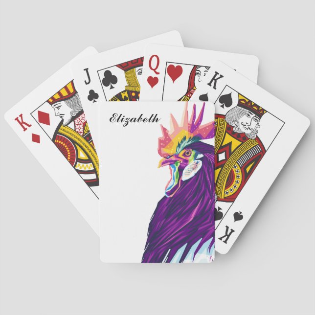 Farbenfrohe Pop Rooster Personalisierte Spielkarte (Rückseite)