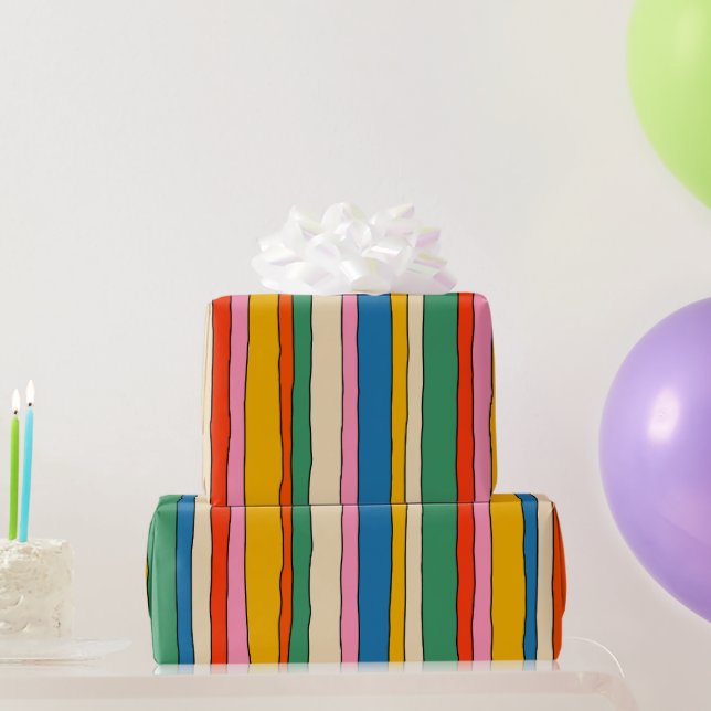 Farbenfrohe Pop Streifen fröhliches, geflochtenes  Geschenkpapier (Partygeschenke)