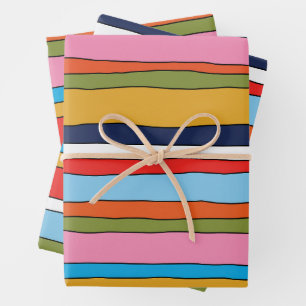 Farbenfrohe Pop Streifen Linierte Muster Geschenkpapier Set