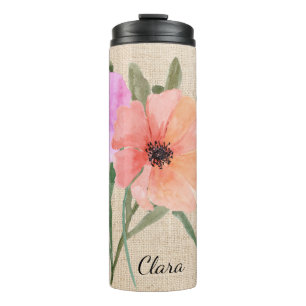 Farbenfrohe Poppies auf Burlap Thermal Tumbler Thermosbecher