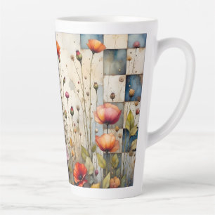 Farbenfrohe Poppies Blumenmuster Rustikales Blaues Milchtasse