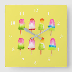 Farbenfrohe Popsicle Eisblock Sommerkunst Quadratische Wanduhr