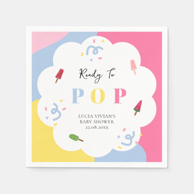 Farbenfrohe Popsicle Ready to Pop Baby Dusche Serviette (Vorderseite)