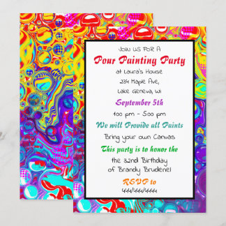 Farbenfrohe Pour Painting Party Geburtstagseinladu Einladung