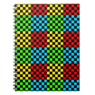 Farbenfrohe Primärfarben Checkerboard Spirale Notizblock