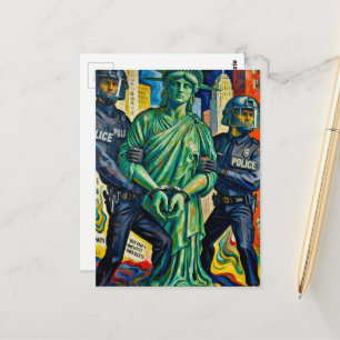 farbenfrohe Protestdame Freiheitsstatue von Polize Postkarte