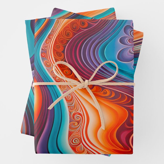 Farbenfrohe Psychedelia Art Wrapping Paper Sheets Geschenkpapier Set (Von Creator hochgeladen)