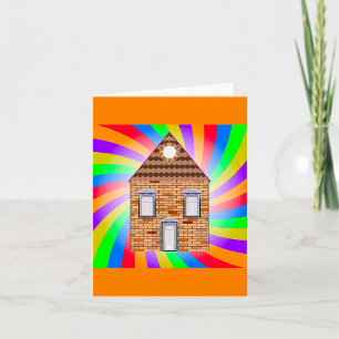 Farbenfrohe Psychedelic Brick House Rainbow Design Karte