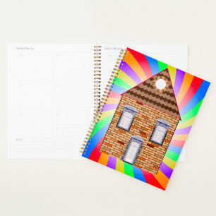 Farbenfrohe Psychedelic Brick House Rainbow Design Planer