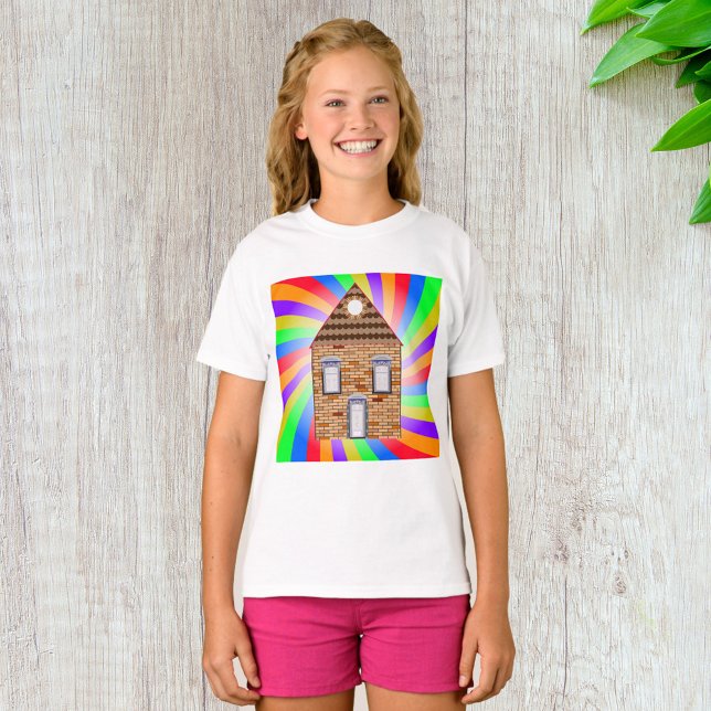 Farbenfrohe Psychedelic Brick House Rainbow Design T-Shirt (Von Creator hochgeladen)