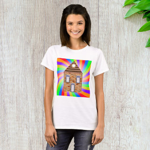 Farbenfrohe Psychedelic Brick House Rainbow Design T-Shirt