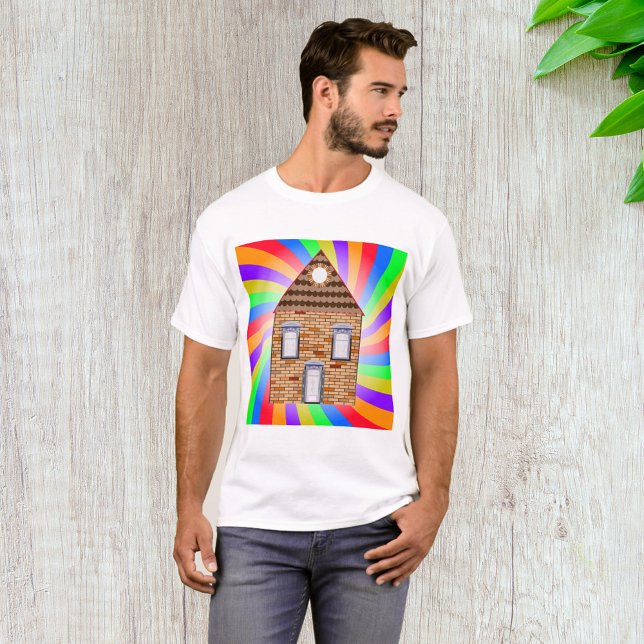 Farbenfrohe Psychedelic Brick House Rainbow Design T-Shirt (Von Creator hochgeladen)