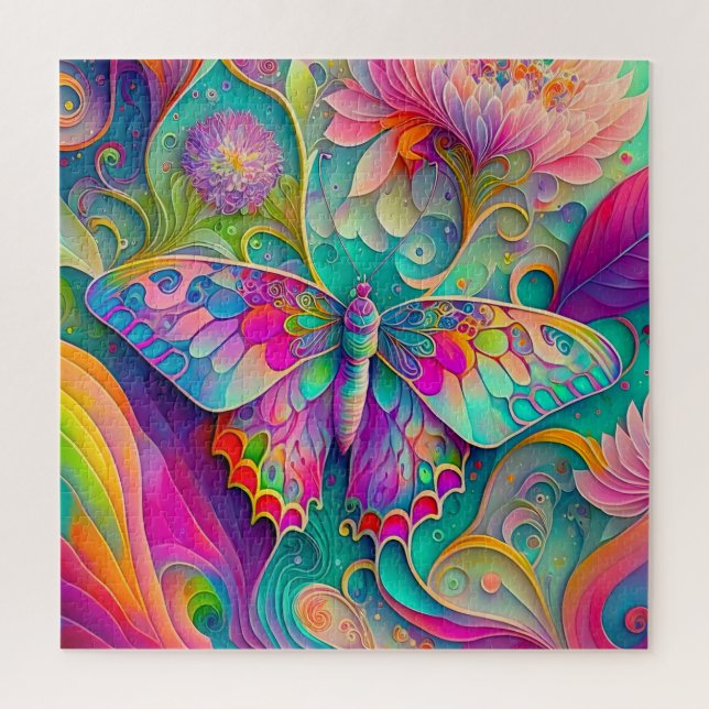 Farbenfrohe Psychedelic Butterfly und Blume (Vertikal)