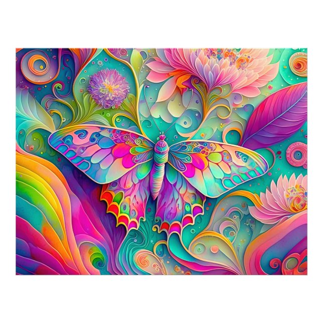 Farbenfrohe Psychedelic Butterfly und Blume Fotodruck (Vorne)