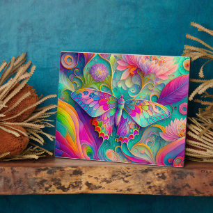 Farbenfrohe Psychedelic Butterfly und Blume Fotoplatte