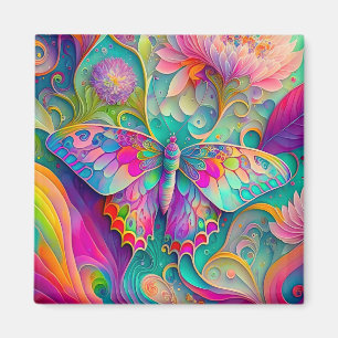 Farbenfrohe Psychedelic Butterfly und Blume Magnet