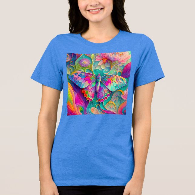 Farbenfrohe Psychedelic Butterfly und Blume Tri-Blend Shirt (Vorderseite)