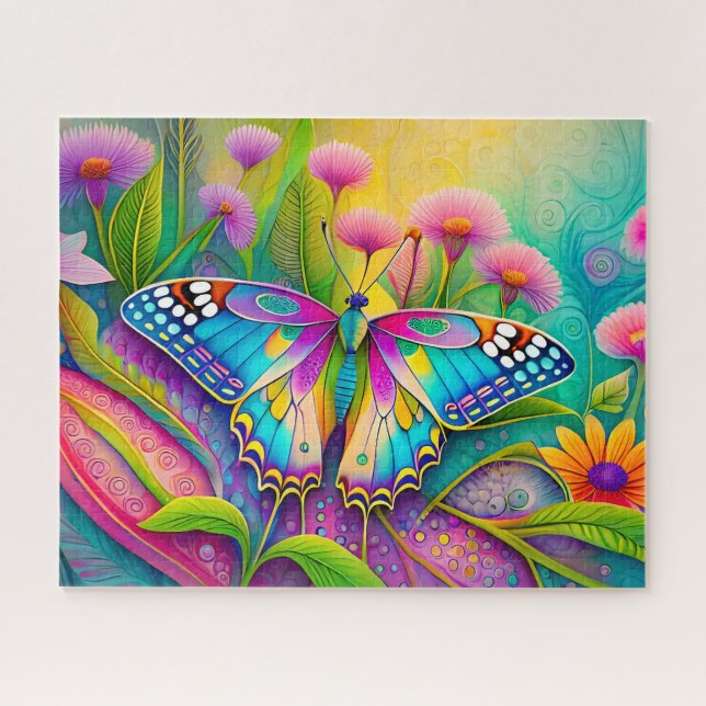 Farbenfrohe Psychedelic Butterfly und Wildblumen (Horizontal)