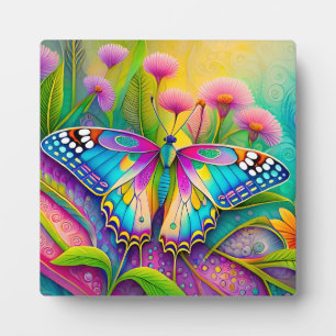 Farbenfrohe Psychedelic Butterfly und Wildblumen Fotoplatte
