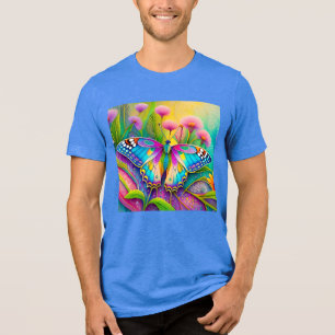 Farbenfrohe Psychedelic Butterfly und Wildblumen Tri-Blend Shirt