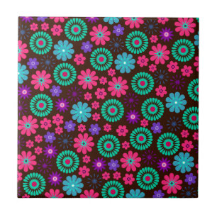 Farbenfrohe Psychedelic Funky Blume Pattern Fliese