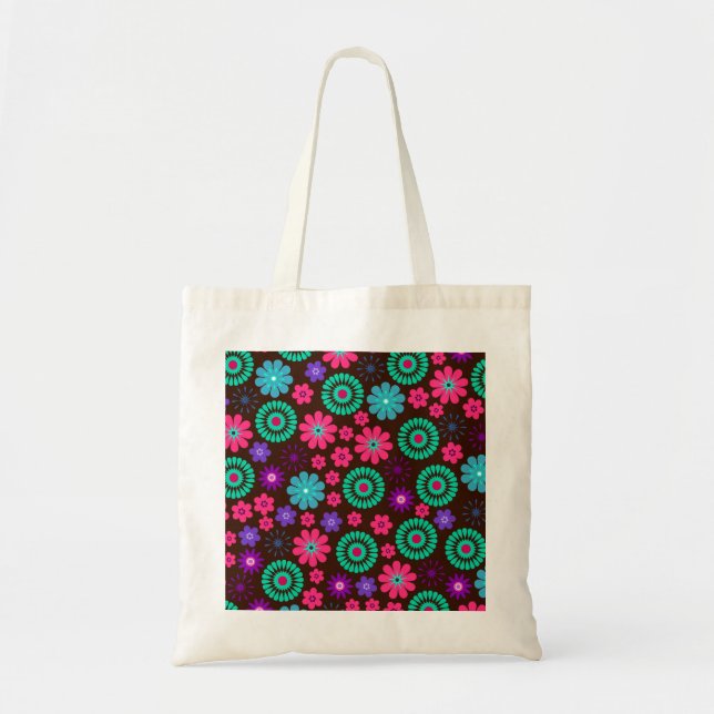 Farbenfrohe Psychedelic Funky Blume Pattern Tragetasche (Vorne)