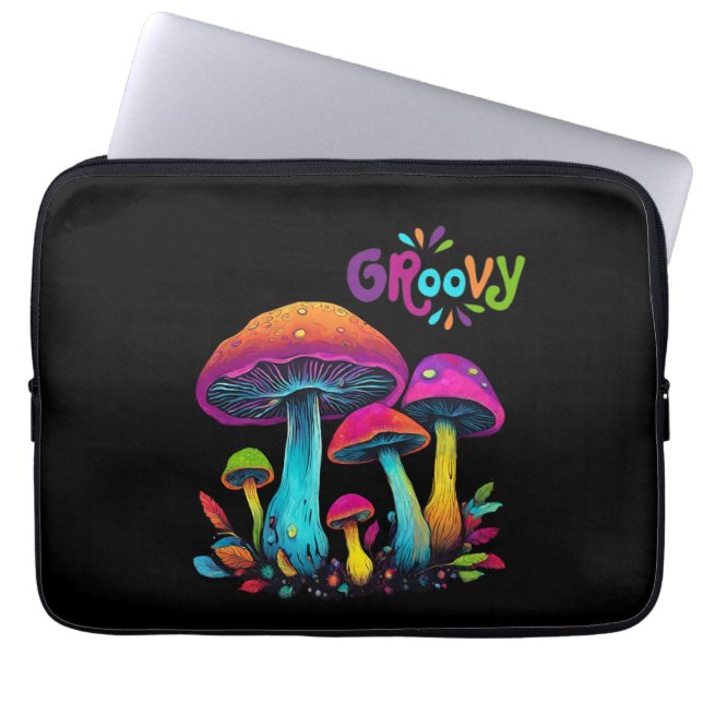Farbenfrohe Psychedelic Groovy Mushrooms- Laptopschutzhülle (Vorderseite)