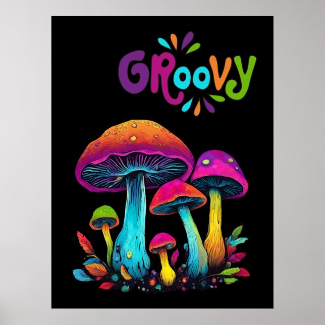 Farbenfrohe Psychedelic Groovy Mushrooms- Poster (Vorne)