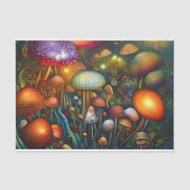 Farbenfrohe Psychedelic Mushroom Forest Seidenpapier (Vorderseite)