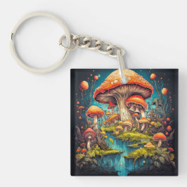 Farbenfrohe Psychedelic Mushroom-Illustration Schlüsselanhänger