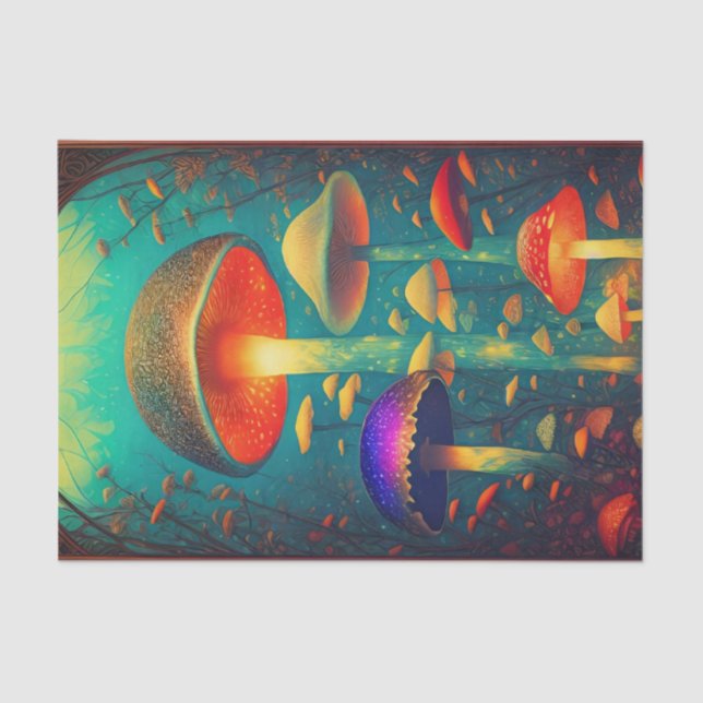 Farbenfrohe Psychedelic Mushrooms Fantasy World Seidenpapier (Vorderseite)