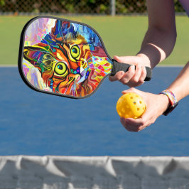 Farbenfrohe Psychedelic Painted Cat Monogram Pickleball Schläger