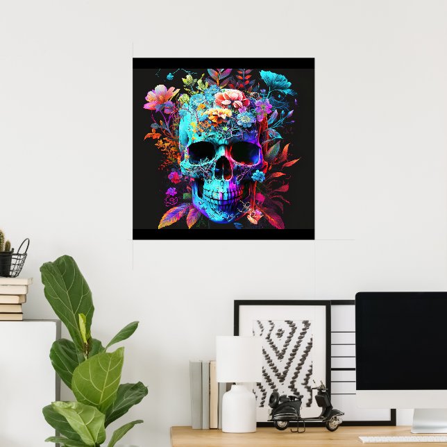Farbenfrohe Psychedelic Skull Beängstigend Poster  (Heimbüro)