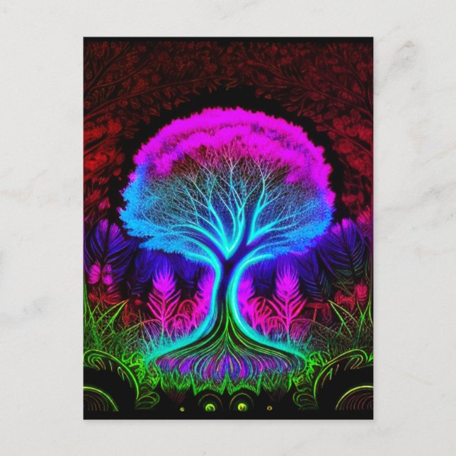 Farbenfrohe Psychedelic Tree Postcard Postkarte (Vorderseite)