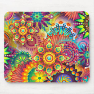 Farbenfrohe psychedelische Abstrakte Blumenmuster Mousepad
