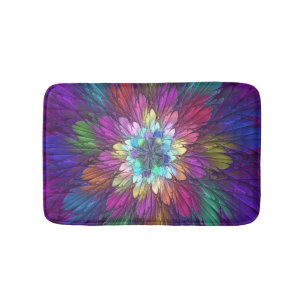Farbenfrohe Psychedelische Blume Abstraktes Frakta Badematte