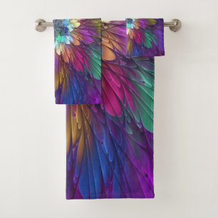 Farbenfrohe Psychedelische Blume Abstraktes Frakta Badhandtuch Set