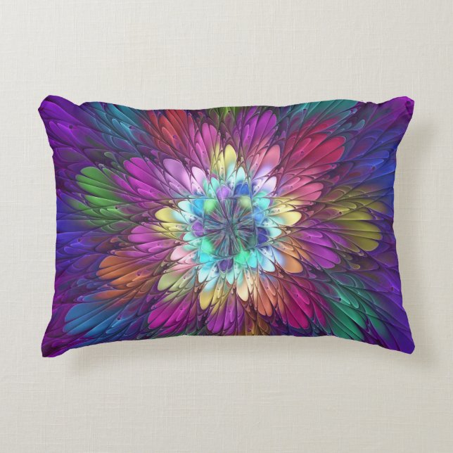 Farbenfrohe Psychedelische Blume Abstraktes Frakta Dekokissen (Vorderseite)
