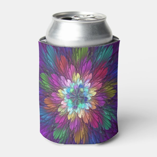 Farbenfrohe Psychedelische Blume Abstraktes Frakta Dosenkühler (Kanne Vorderseite)