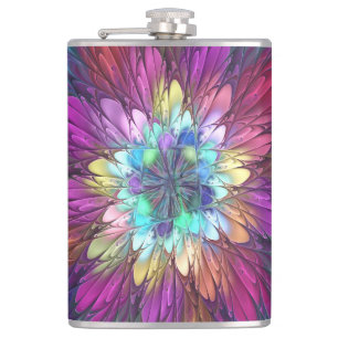 Farbenfrohe Psychedelische Blume Abstraktes Frakta Flachmann