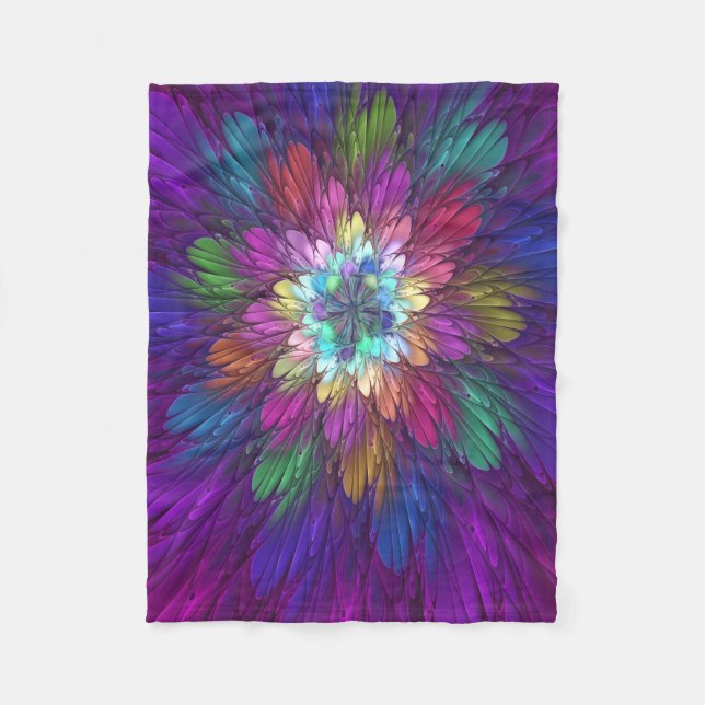 Farbenfrohe Psychedelische Blume Abstraktes Frakta Fleecedecke (Vorderseite)