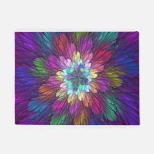 Farbenfrohe Psychedelische Blume Abstraktes Frakta Fußmatte
