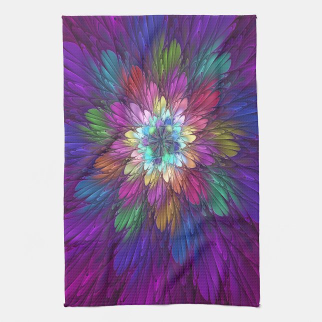 Farbenfrohe Psychedelische Blume Abstraktes Frakta Geschirrtuch (Vertikal)