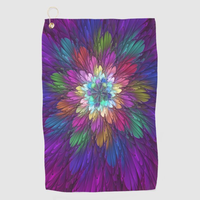 Farbenfrohe Psychedelische Blume Abstraktes Frakta Golfhandtuch (Vorderseite)